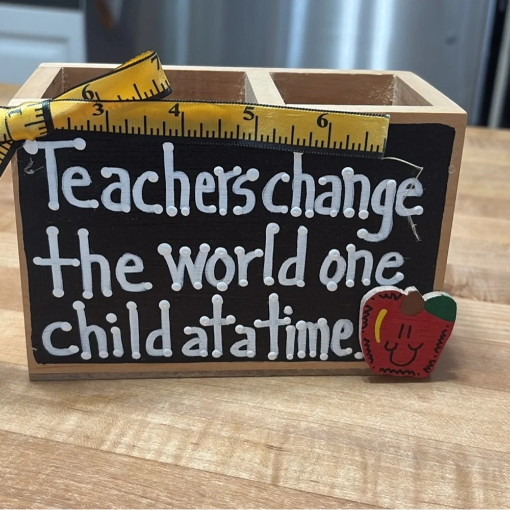 Inspirational Teacher's Desk Organizer with Apple Accent